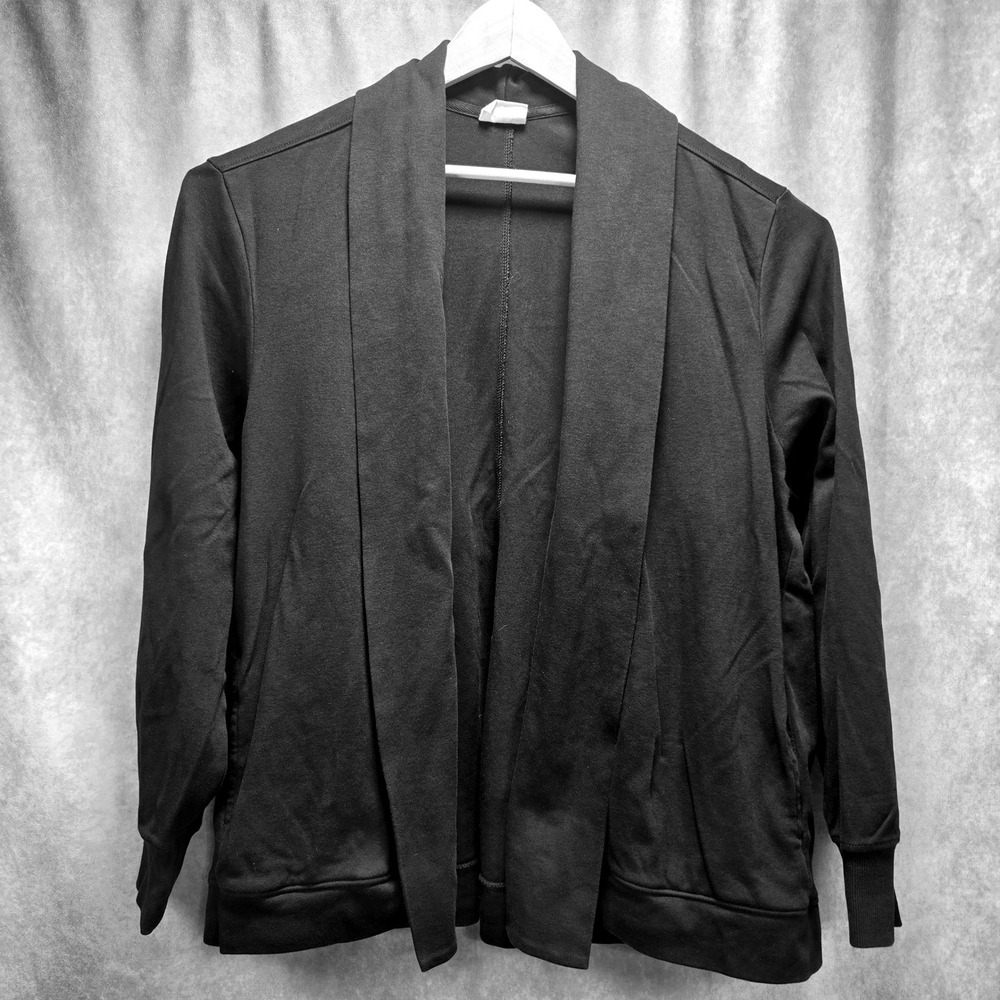 Pact Organic Cotton Cardigan Black Open Front Shawl Collar Pockets XL Womens